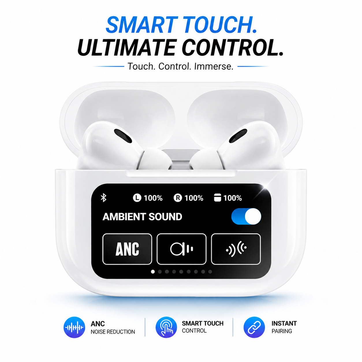ANC Earbuds Touch Screen Display (White)
